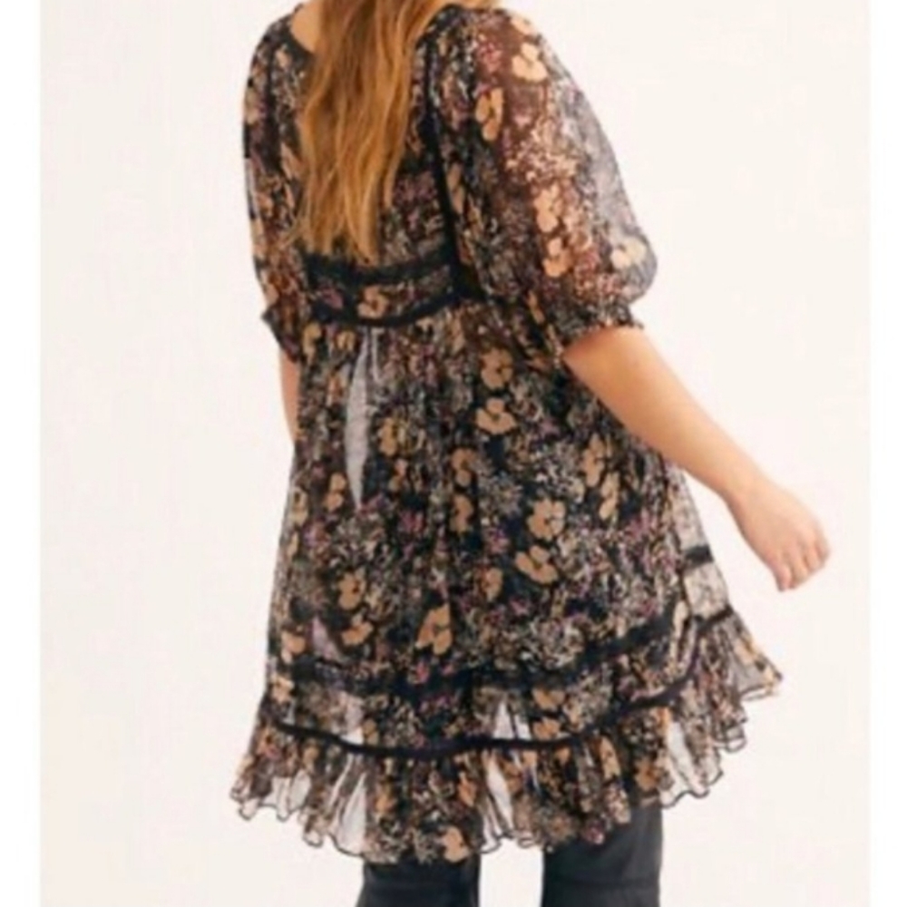Free People More Than A Feeling Tunic Black Multi-Color Floral. Size XS - Picture 3 of 16